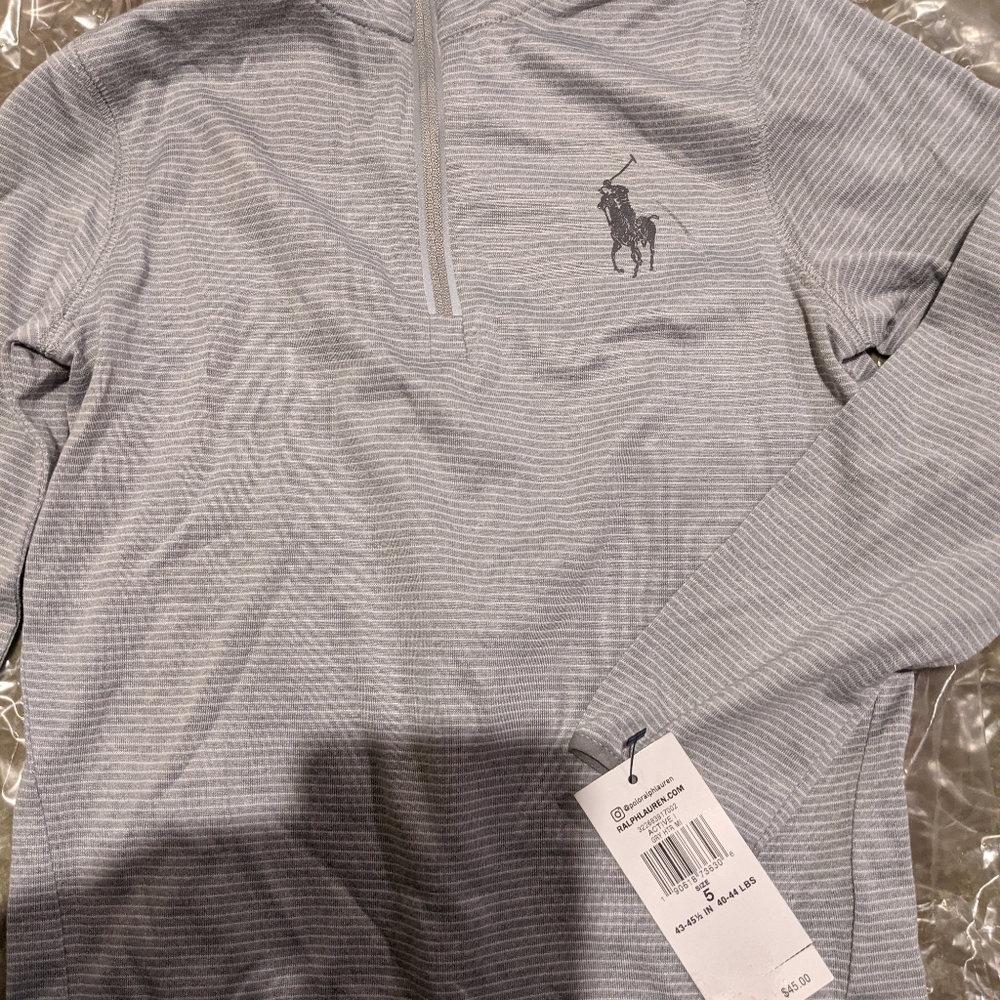 Polo by Ralph Lauren Boys' Light Gray and White Striped Long Sleeve 1/4 Zip